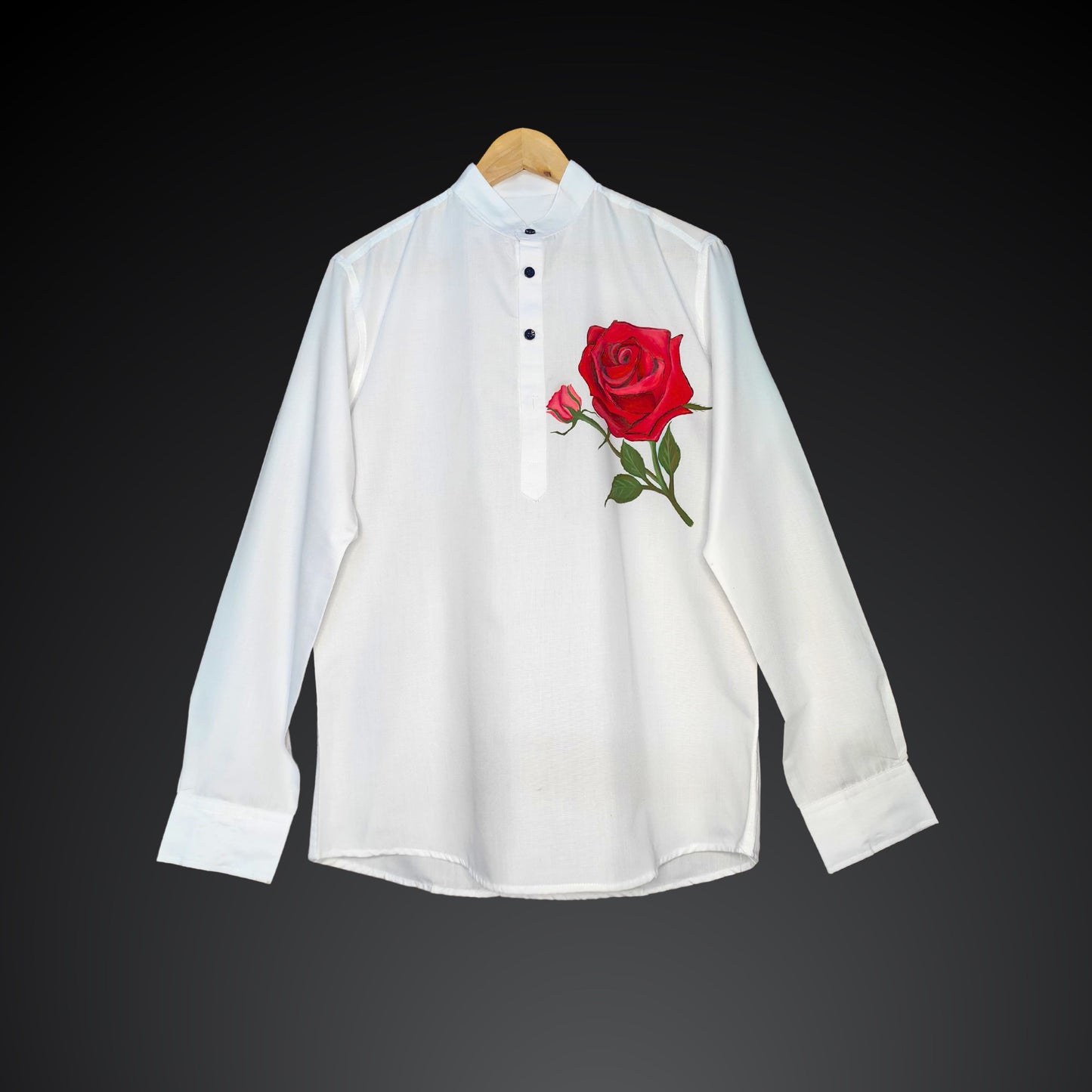 Men's Hand-painted Rose Cotton Kurta Shirt