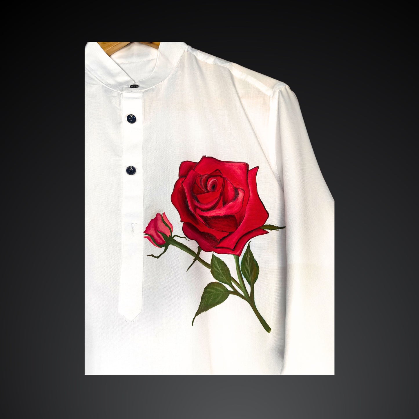 Men's Hand-painted Rose Cotton Kurta Shirt
