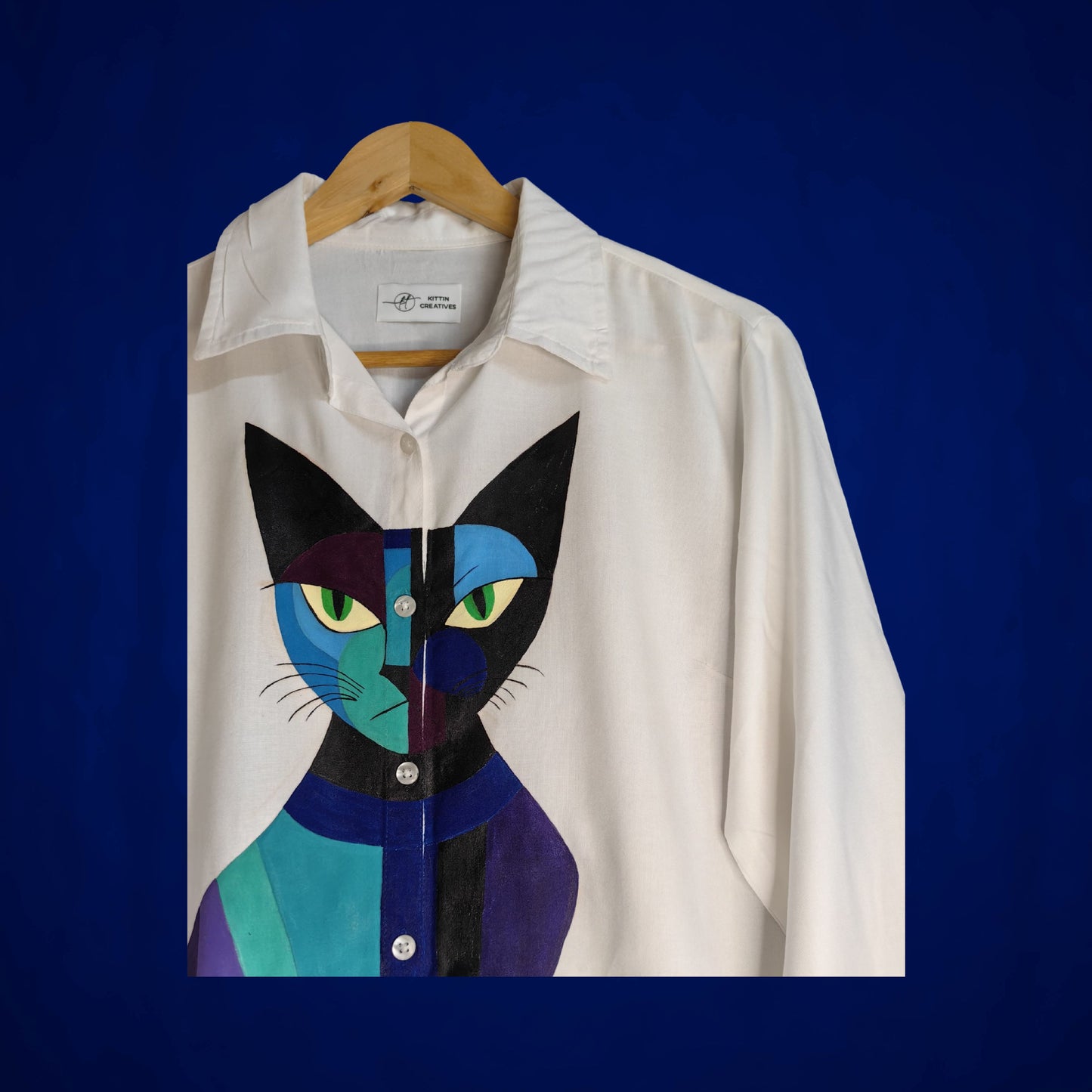 Women's Hand-Painted Geometric Cat Shirt