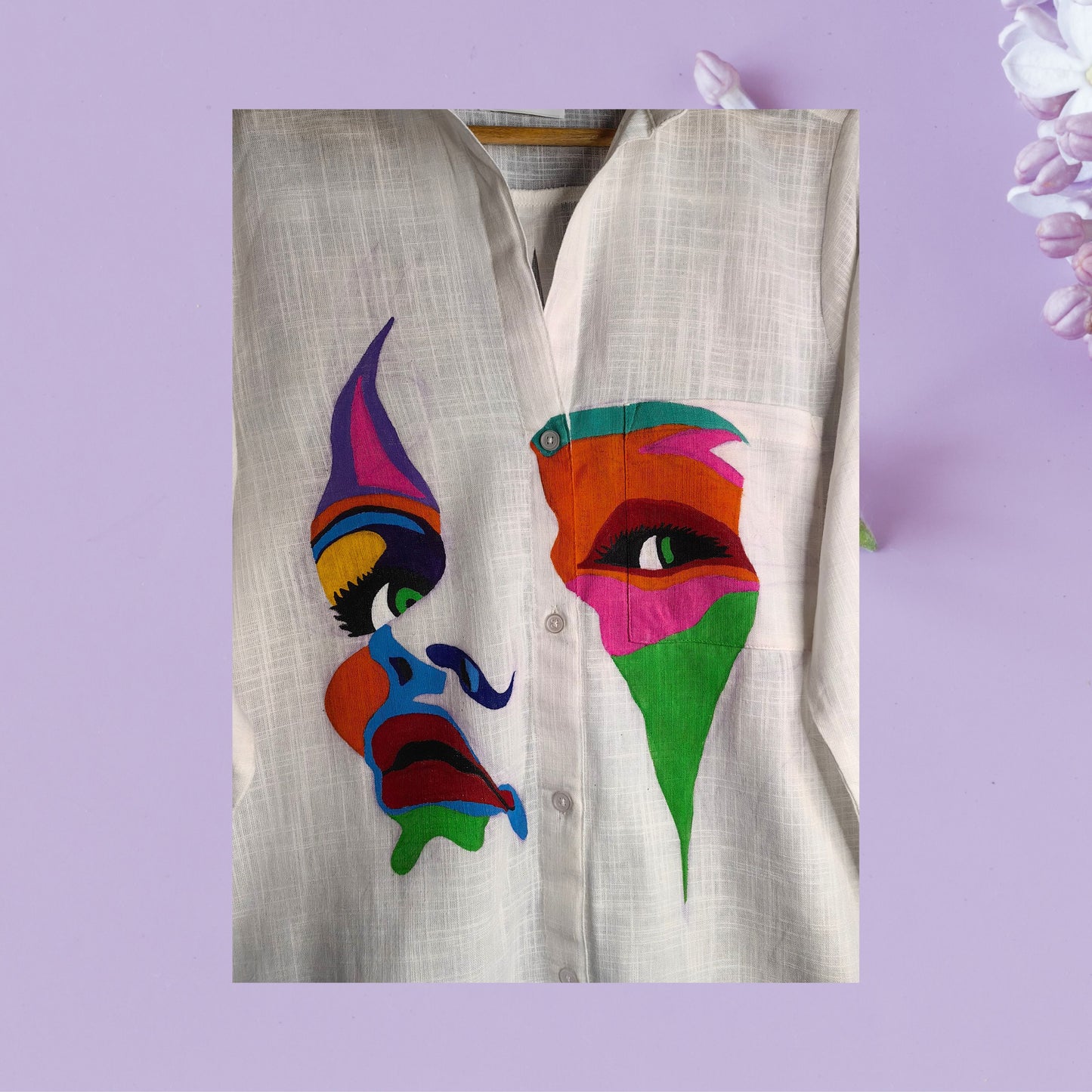 Women's Hand-Painted Abstract Face Oversized Shirt