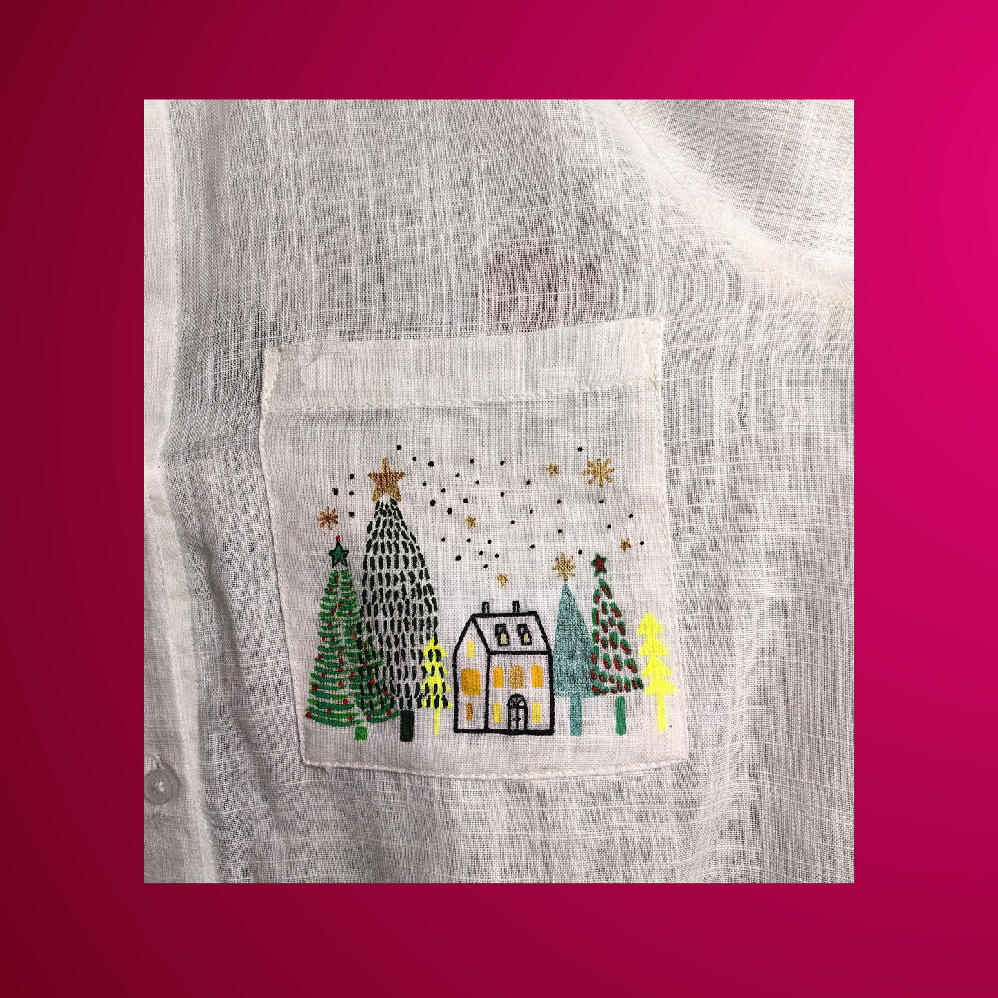 Women's Hand-Painted Christmas theme Oversized Cotton Shirt