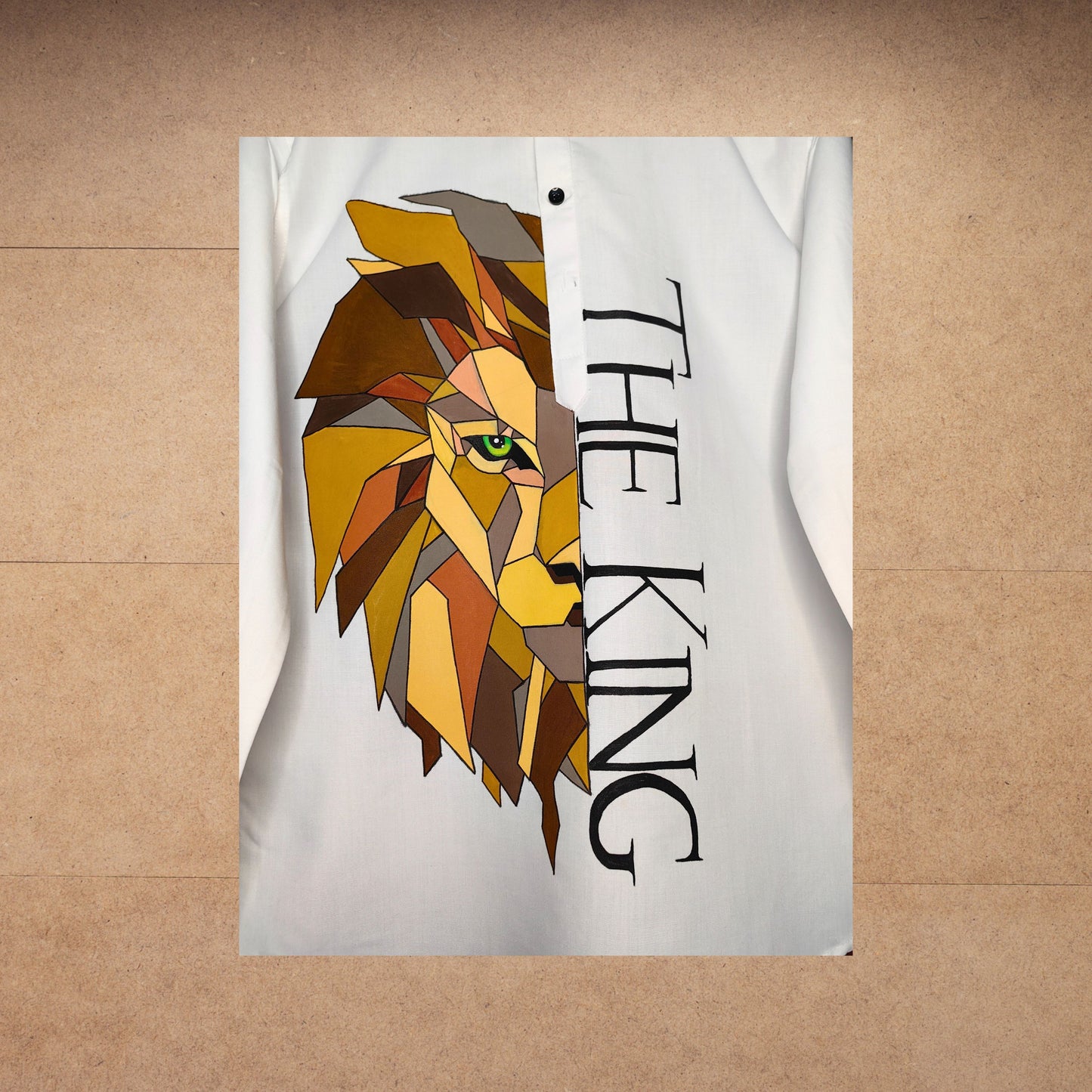 Men's Hand-Painted Geometric Lion Kurta Shirt