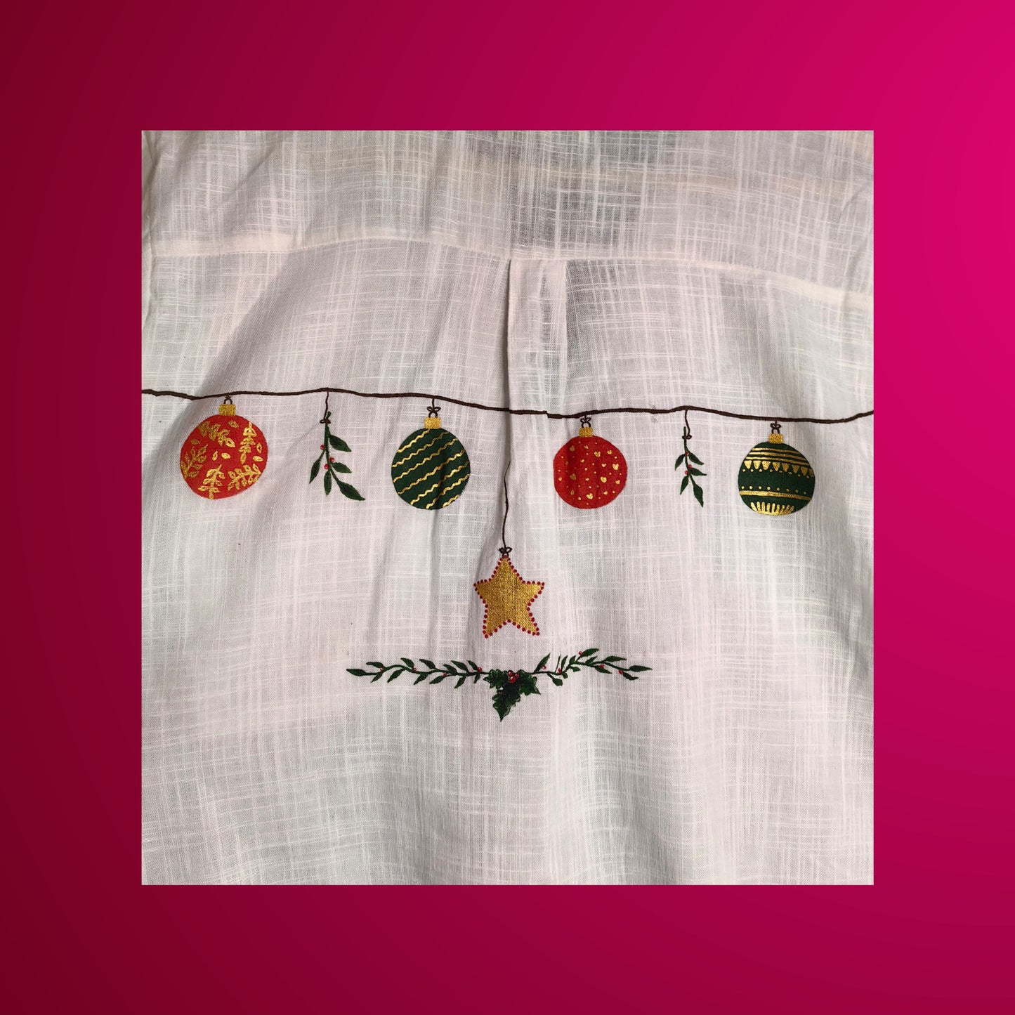 Women's Hand-Painted Christmas theme Oversized Cotton Shirt