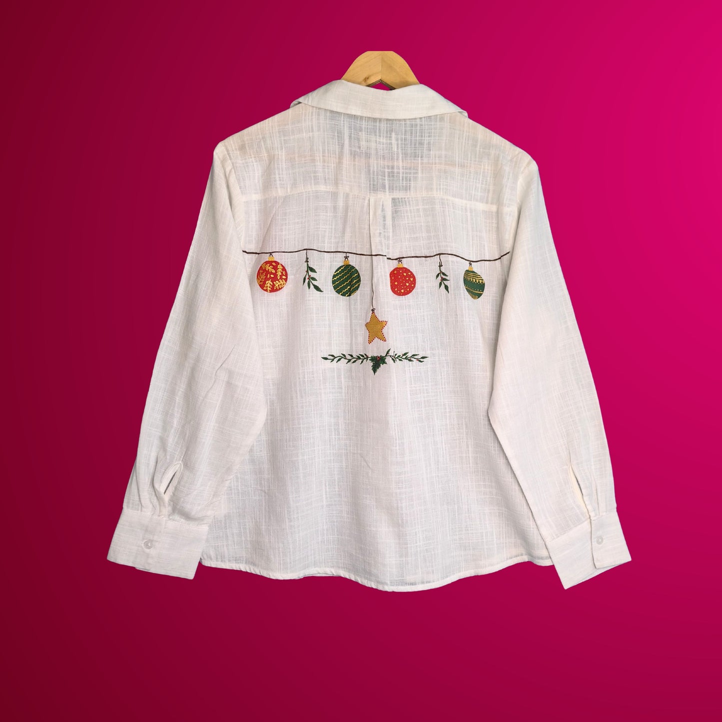 Women's Hand-Painted Christmas theme Oversized Cotton Shirt