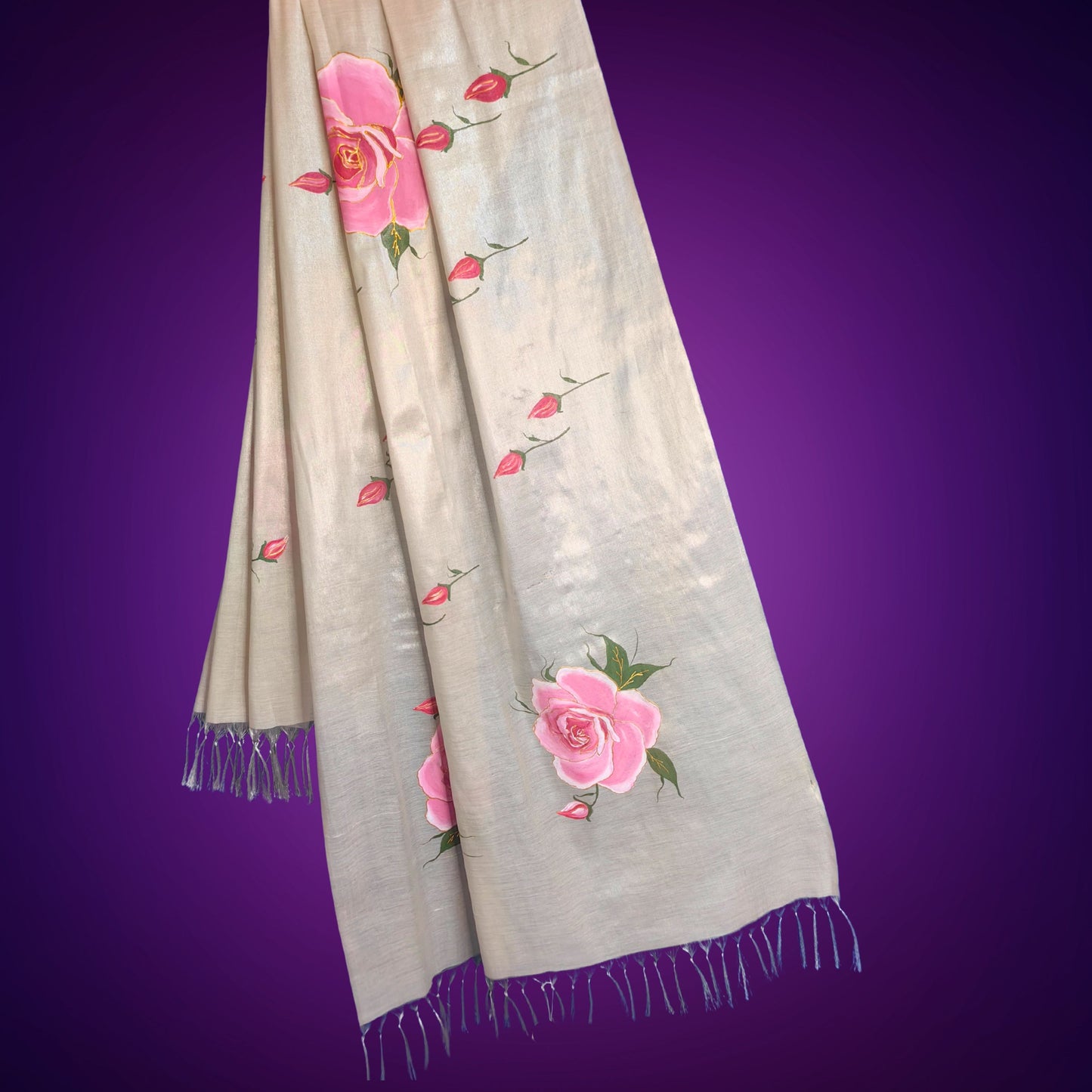 Women's Hand-Painted Rose Dupatta