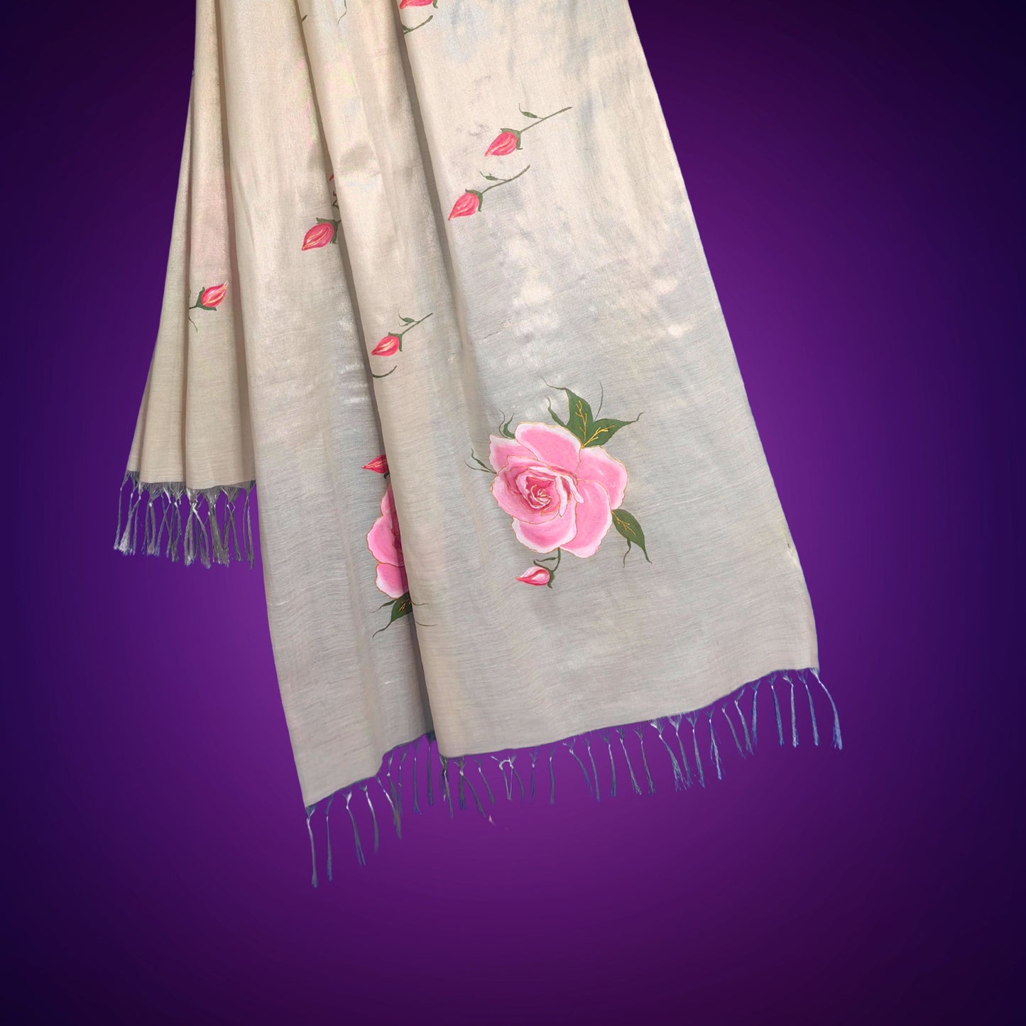 Women's Hand-Painted Rose Dupatta