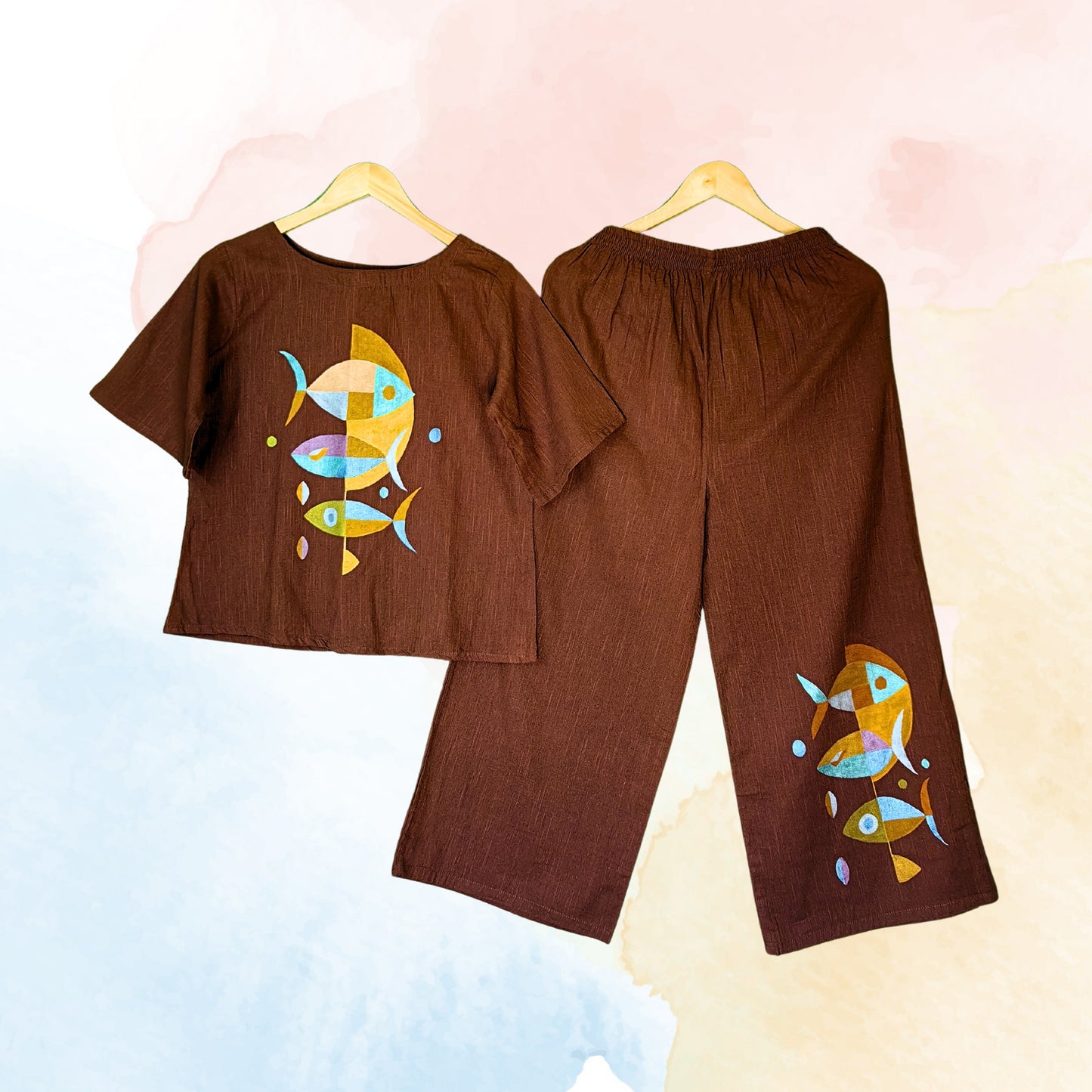 Women's Hand-painted Fish Design Co-Ord Set