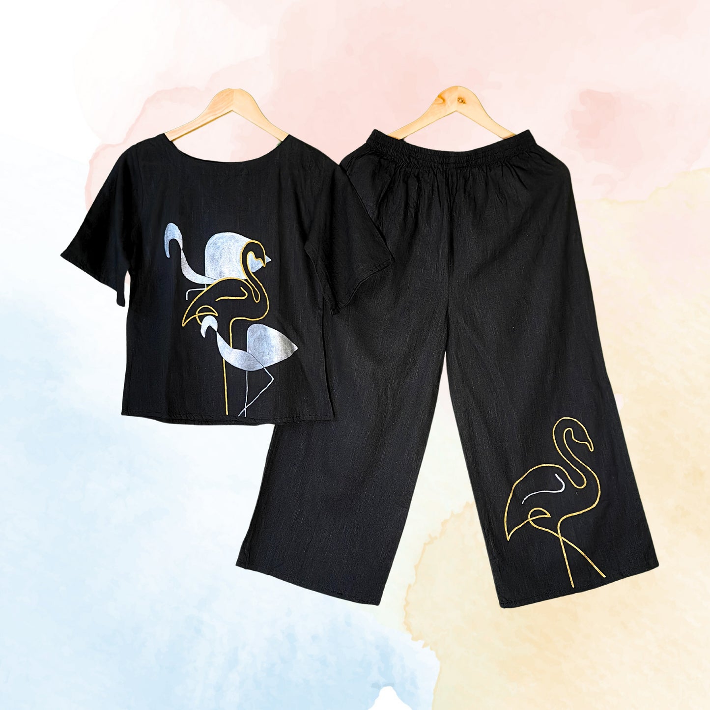 Women's Hand-painted Flamingo Co-Ord Set