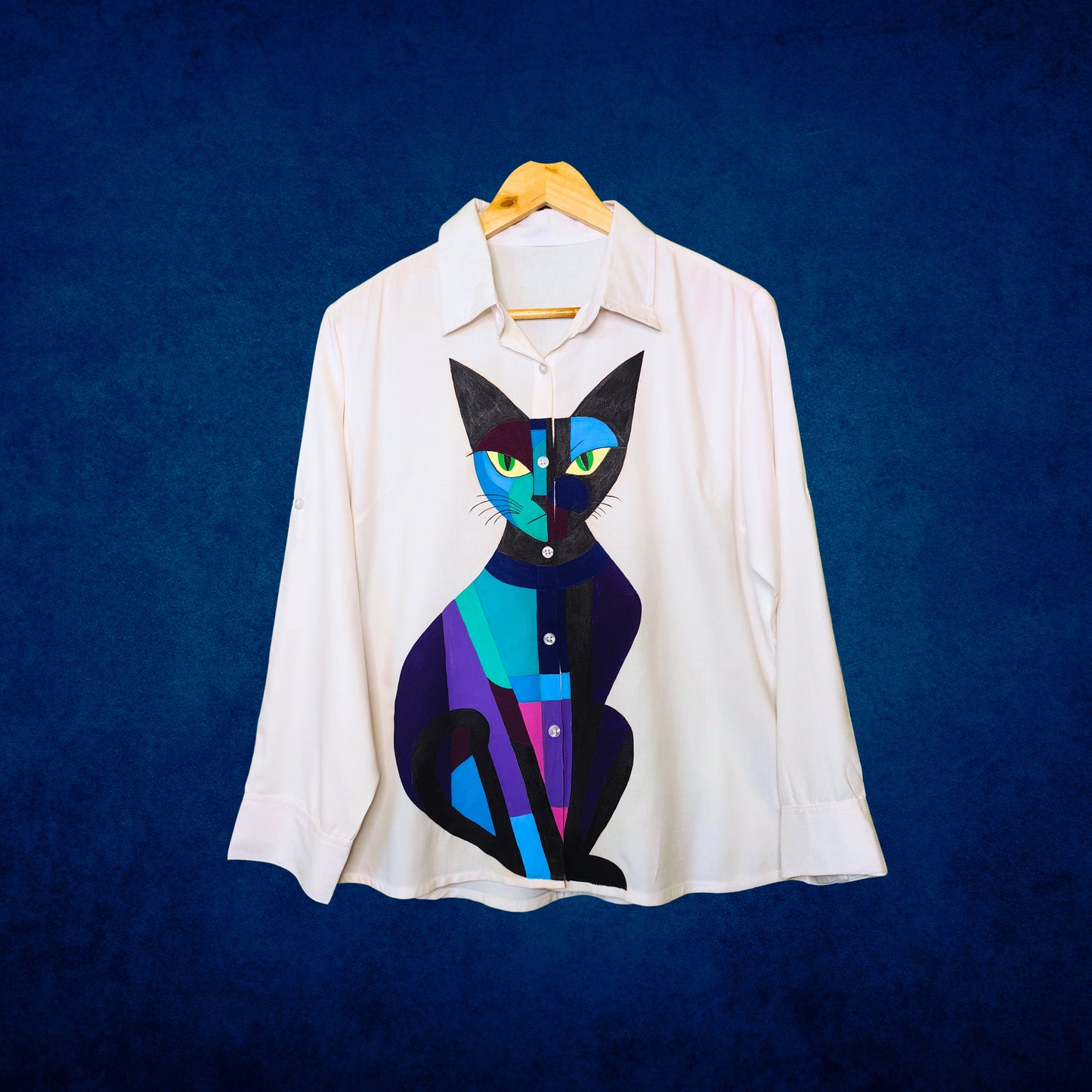 Women's Hand-Painted Geometric Cat Shirt