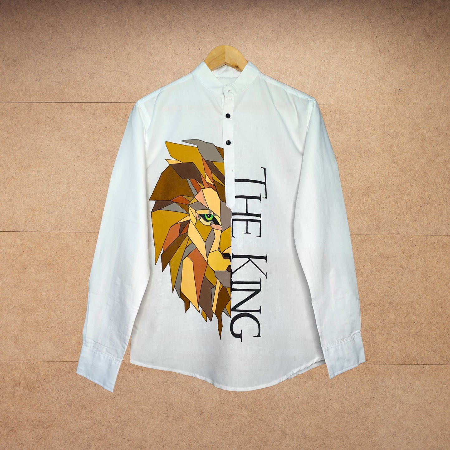 Men's Hand-Painted Geometric Lion Kurta Shirt