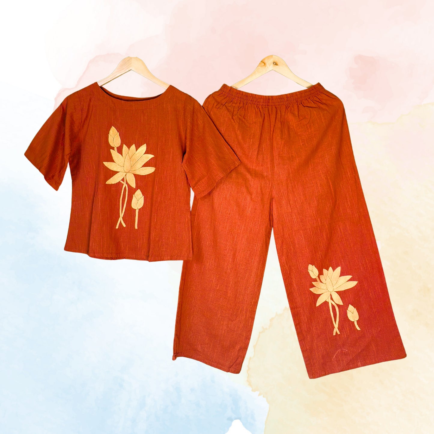 Women's Hand-Painted Golden Lotus Co-Ord Set