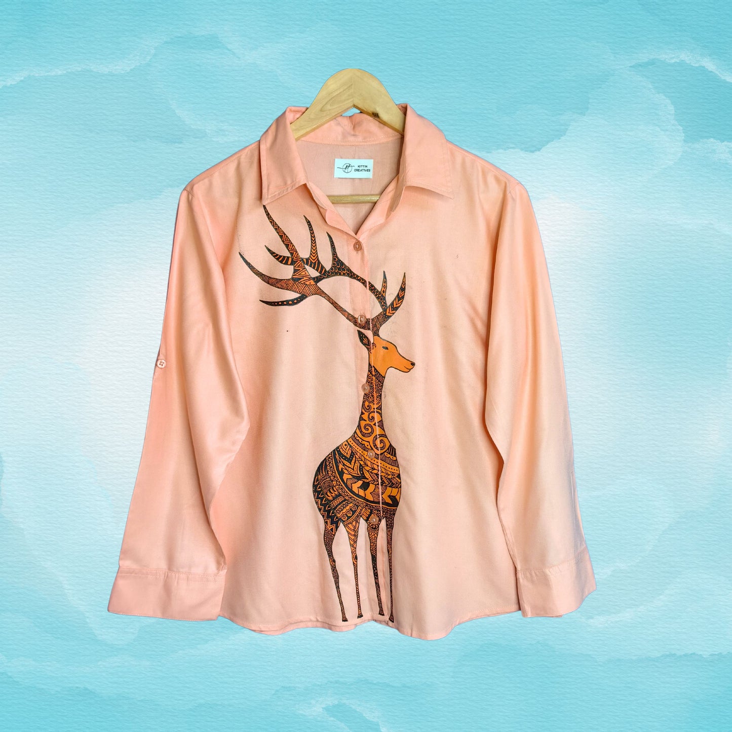 Women's Hand-Painted Deer with Mandala Art Shirt