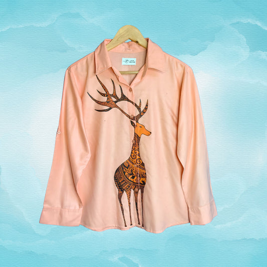 Women's Hand-Painted Deer with Mandala Art Shirt