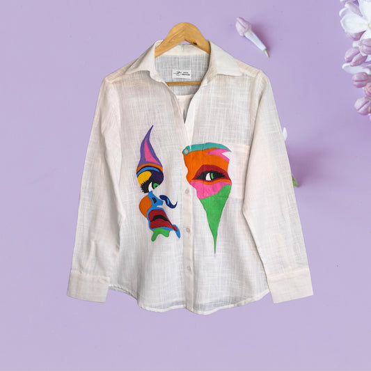 Women's Hand-Painted Abstract Face Oversized Shirt