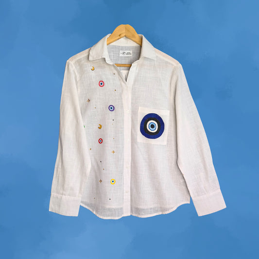Women's Hand-Painted Evil Eye Oversized Shirt