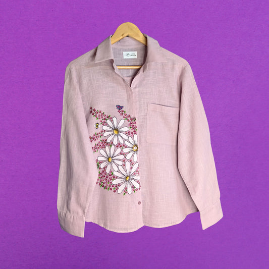 Women's Hand-Painted Floral Oversized Cotton Shirt