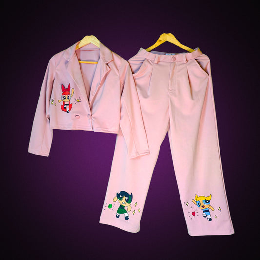 Women's Hand-Painted Power Puff Girls Co-Ord Set