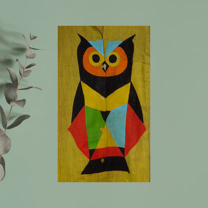 Women's Hand-Painted Geometric Owl Oversized Cotton Shirt