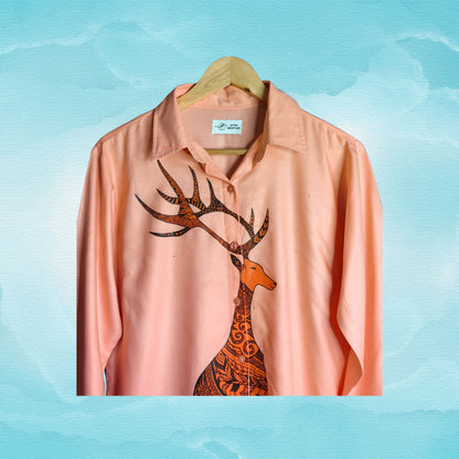 Women's Hand-Painted Deer with Mandala Art Shirt