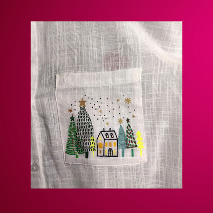 Women's Hand-Painted Christmas theme Oversized Cotton Shirt