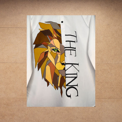Men's Hand-Painted Geometric Lion Kurta Shirt