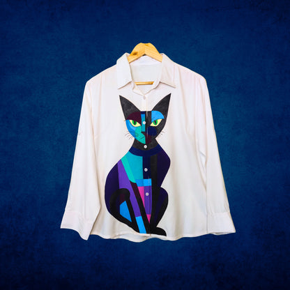 Women's Hand-Painted Geometric Cat Shirt
