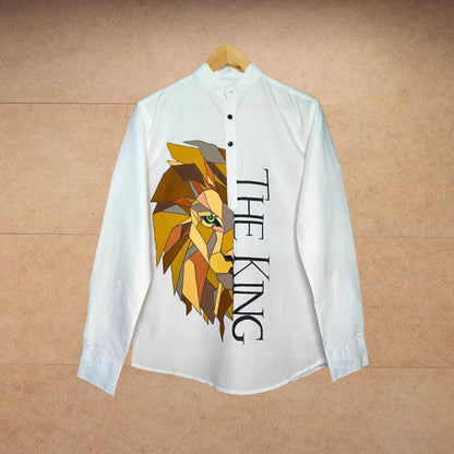 Men's Hand-Painted Geometric Lion Kurta Shirt